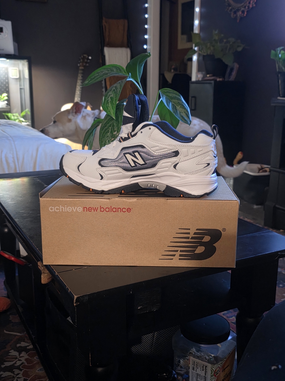 New Balance White & Navy Running Sneakers